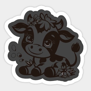 Cute Floral Cow With Daisy Flowers Fun Loving Nature Theme Sticker